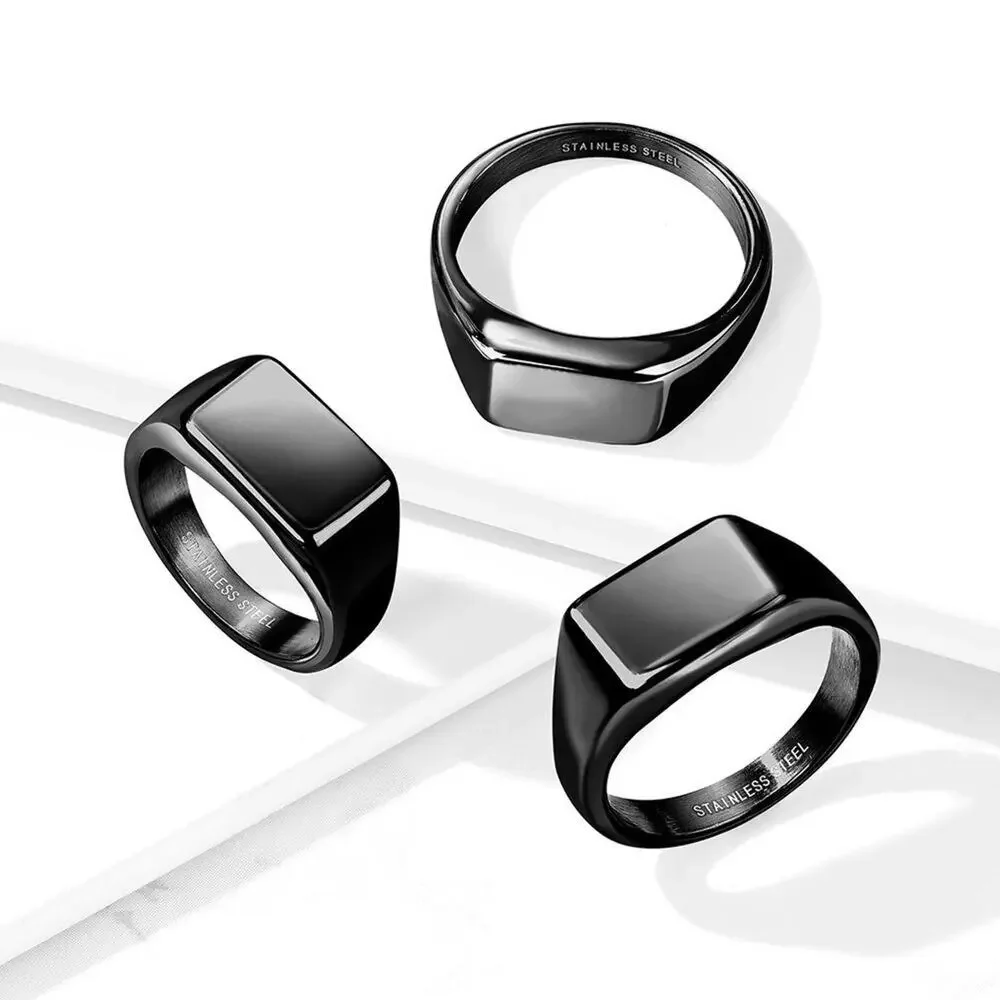 Men’s Wide Square Flat Top Black 315L Stainless Steel Ring 9mm width size 11